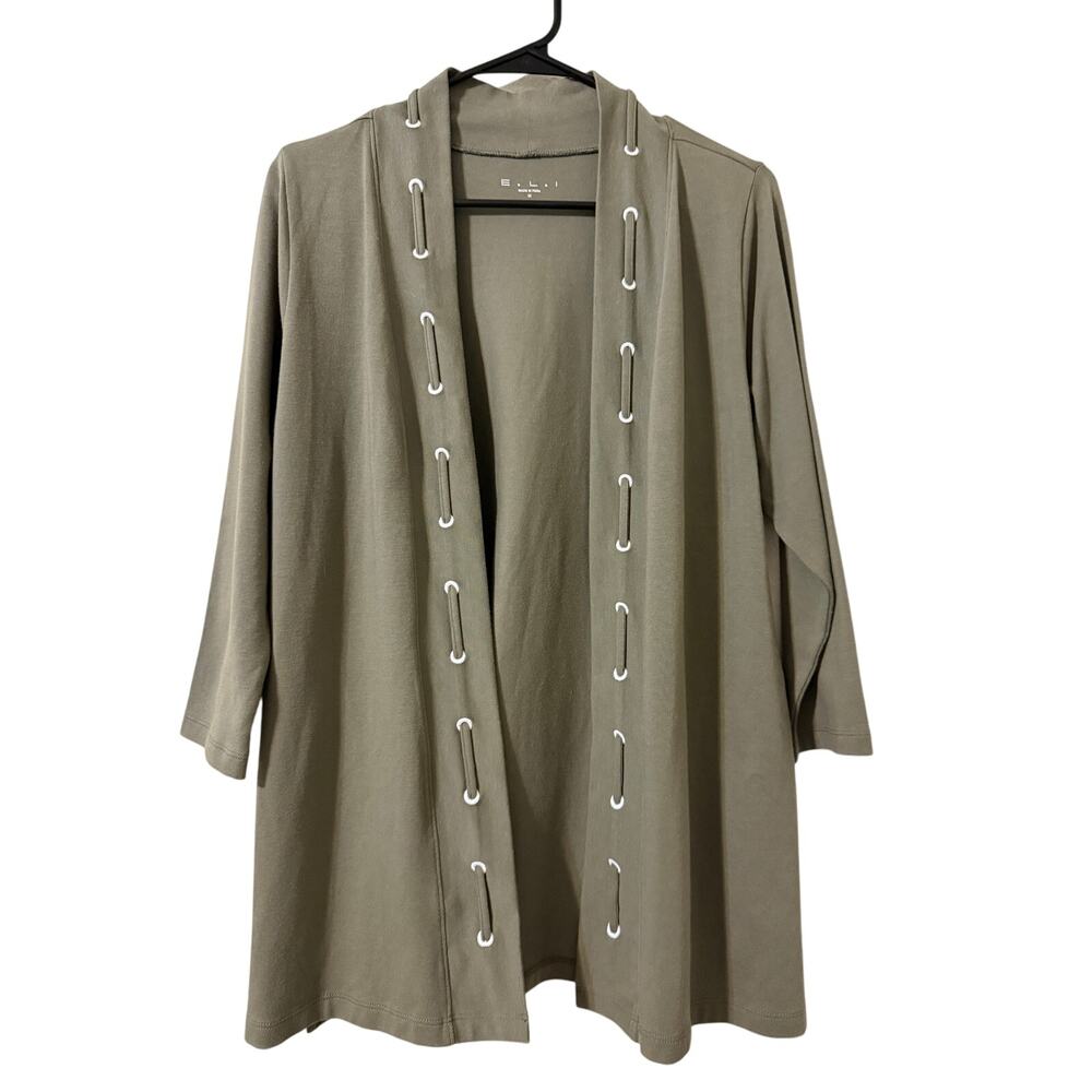 Womens Cardigan Size‎ M Pima Cotton E.L.I Open Front Sage Green Laced Detail